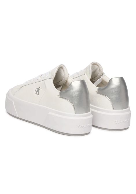 Scarpe Calvin Klein Sienna Leather Logo Flatform Bianco Argento Donna CALVIN KLEIN | Sneakers | YW0YW01929-0LC